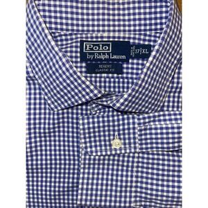 Polo‎ Ralph Lauren Shirt Men 17 XL Blue Regent Gingham Check Spread Collar